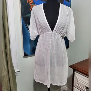 Jordan Taylor White Mesh Swim Cover Up Tunic Dress | Sheer Beach Resort Boho